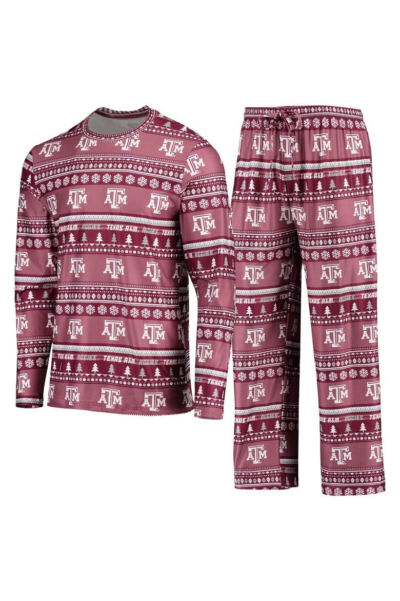 Men's Concepts Sport Maroon Texas A&M Aggies Ugly Sweater Long Sleeve T-Shirt and Pants Sleep Set, Alternate, color, Maroon