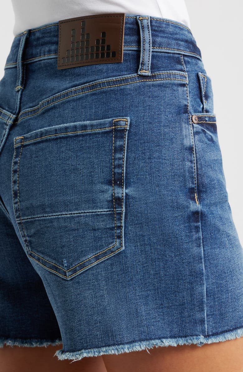 CITY BLUES Frey Hem Cutout Denim Shorts, Alternate, color, Dark Tagged Whisker