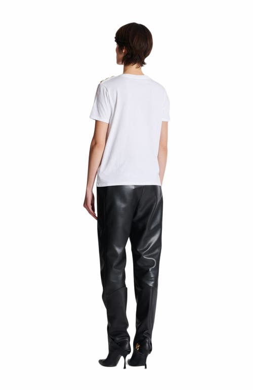 BALMAIN T-SHIRT WITH BALMAIN PARIS PRINT WITH BUTTONS