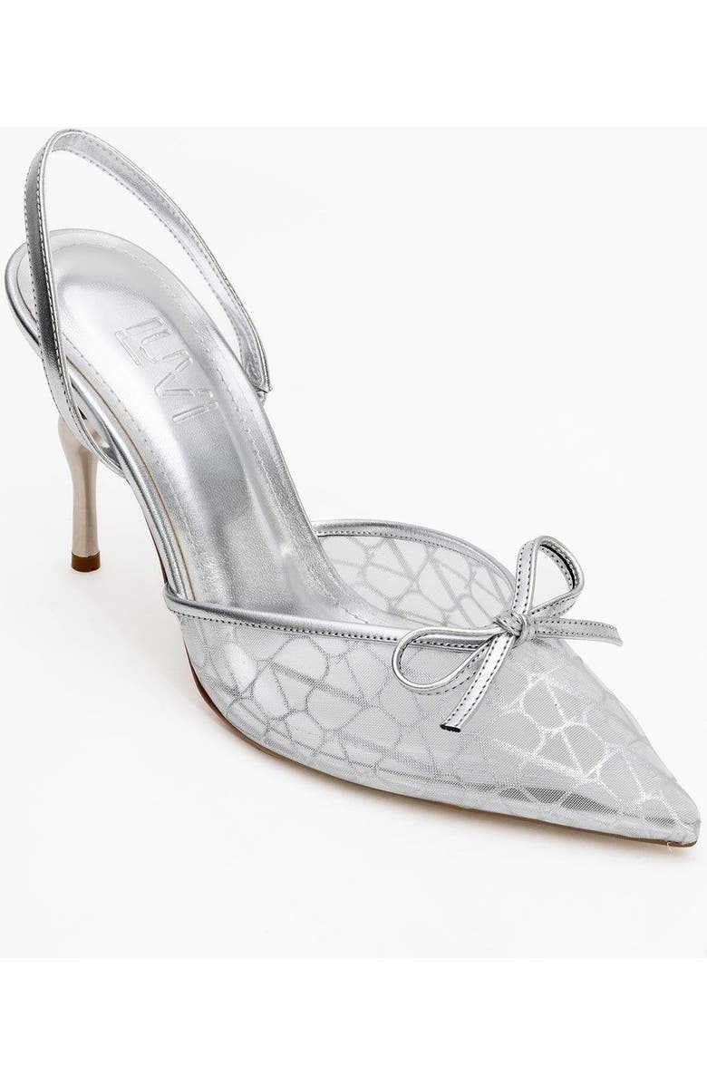 Prologue Shoes Peony Mesh Bow Pointed Toe Pump, Main, color, Silver Mesh