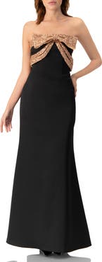 IVONNE Long Strapless Dress with Sequin Bow