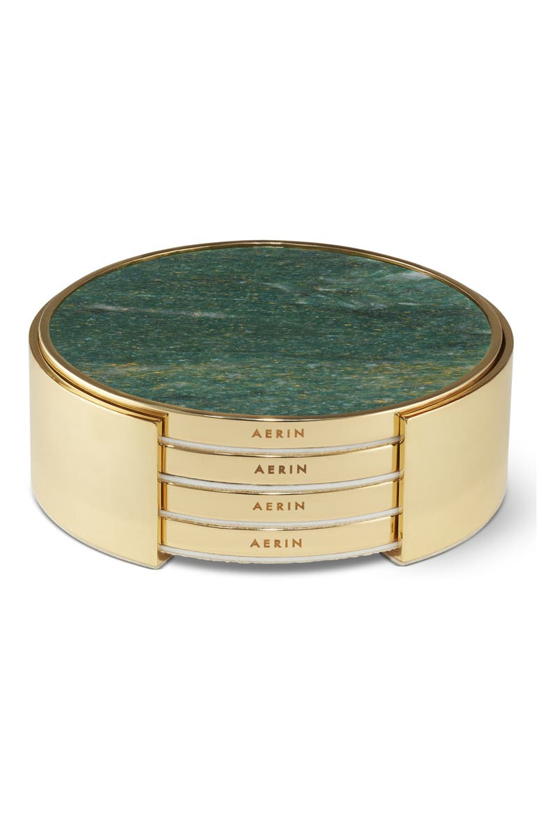 Lucas Set of 4 Stone Coasters with Holder, Main, color, JADE
