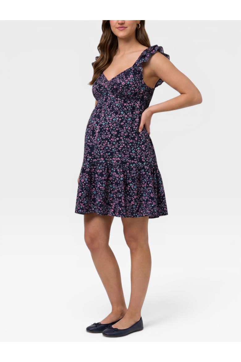 V Neck Flutter Sleeve Tiered Mini Dress, Alternate, color, Black Floral