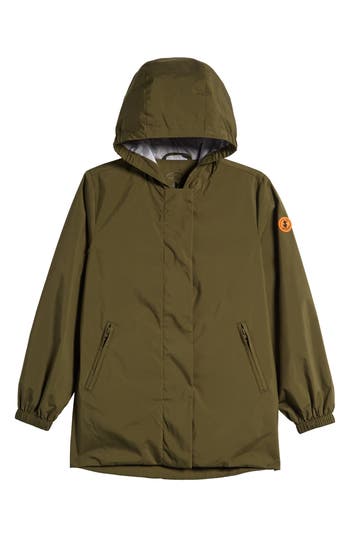 Save The Duck Kids' Qiana Waterproof Hooded Rain Jacket In Dusty Olive