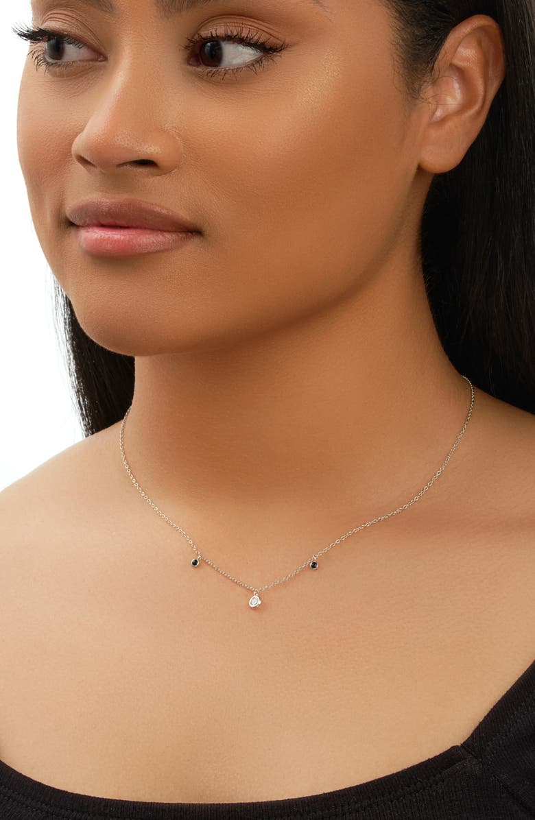 Sterling Forever Black Enamel & Cubic Zirconia Charm Necklace, Alternate, color, Silver - Black