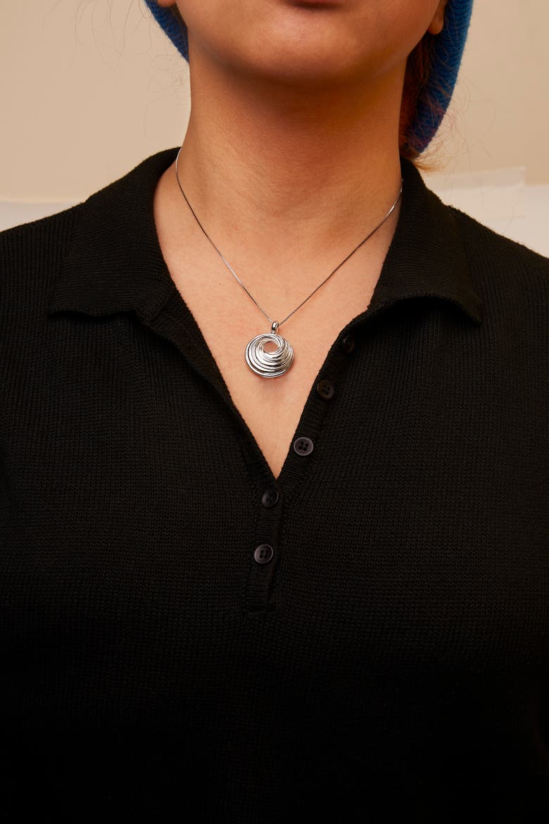 .925 Sterling Silver Endless Wave Swirl Statement Medallion Pendant Necklace, Alternate, color, White