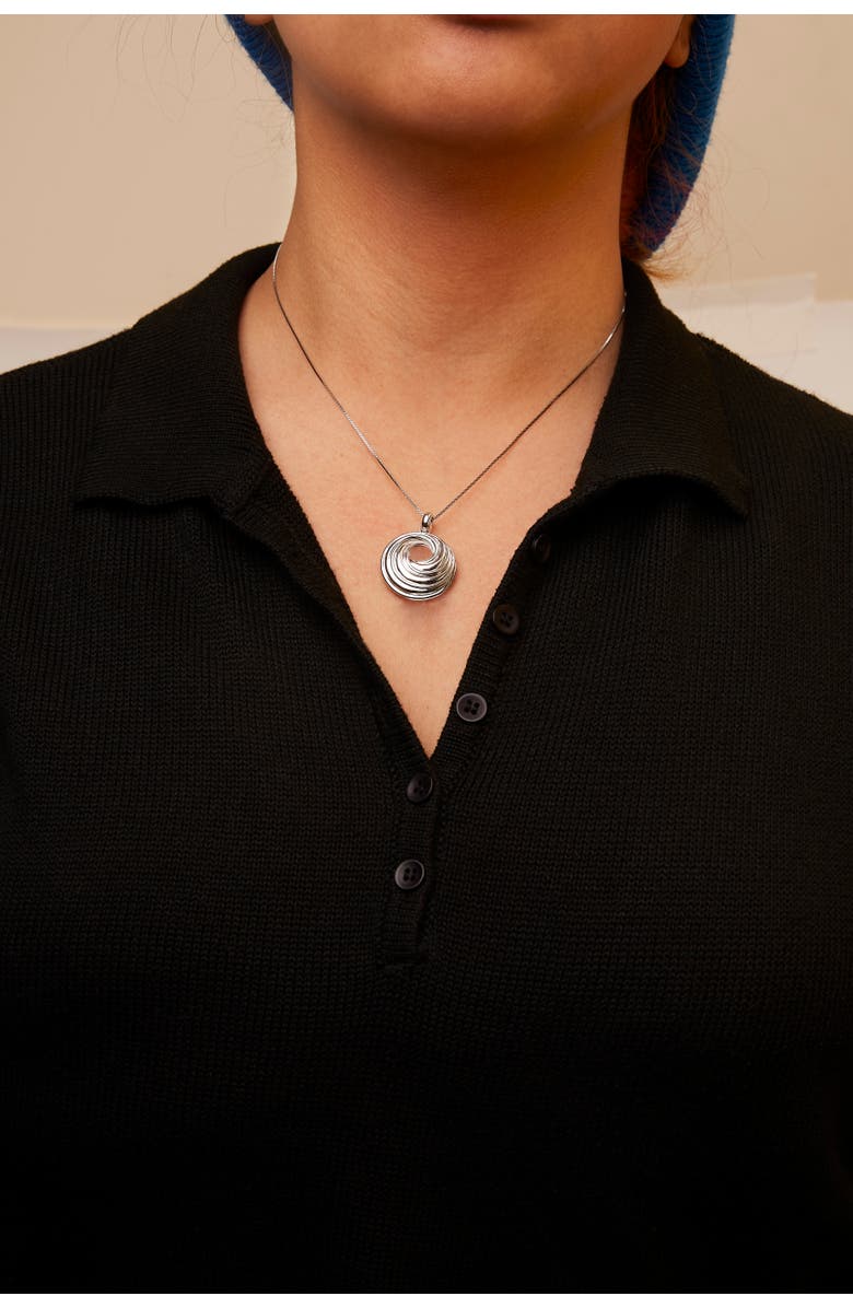 Haus of Brilliance .925 Sterling Silver Endless Wave Swirl Statement Medallion Pendant Necklace, Alternate, color, White