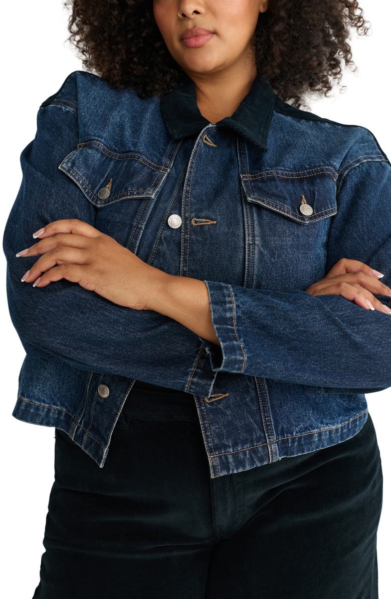 WARP+WEFT AVL Crop Denim Jacket with Corduroy Collar, Alternate, color, Mercer