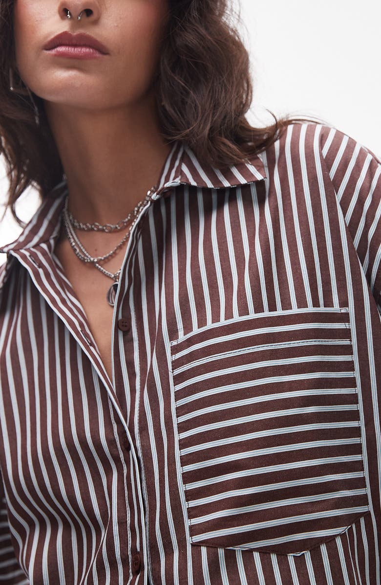 Topshop Oversize Stripe Cotton Button-Up Shirt, Alternate, color,