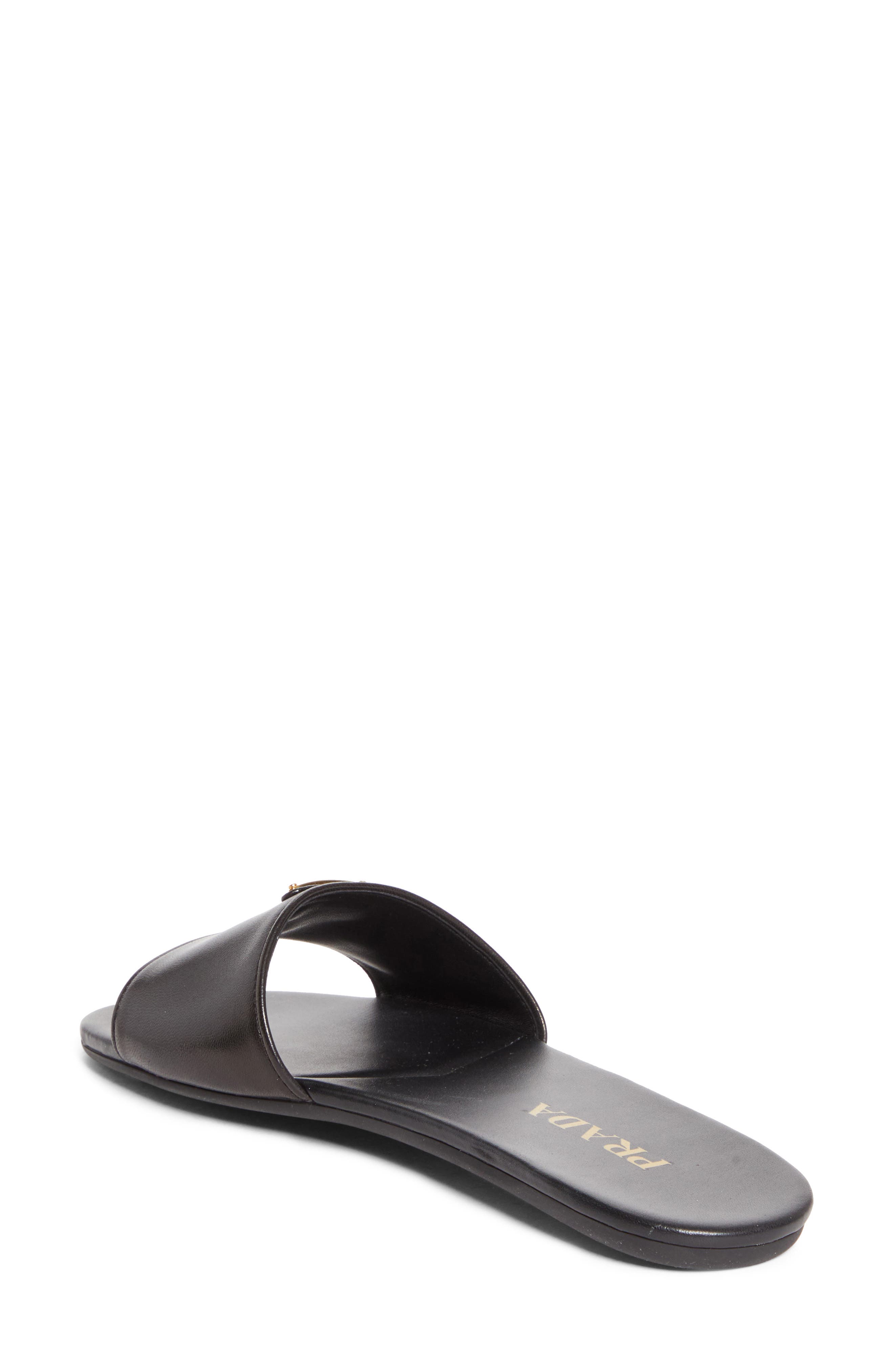Prada Logo Slide Sandal, Alternate, color, Black
