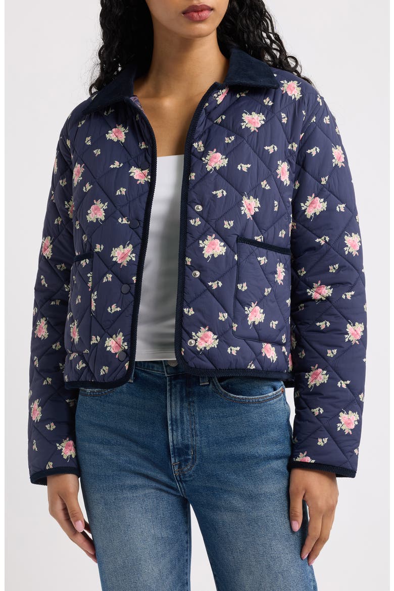 Norinda Ditsy Floral Quilted Water Repellent Jacket, Main, color, INK WASH