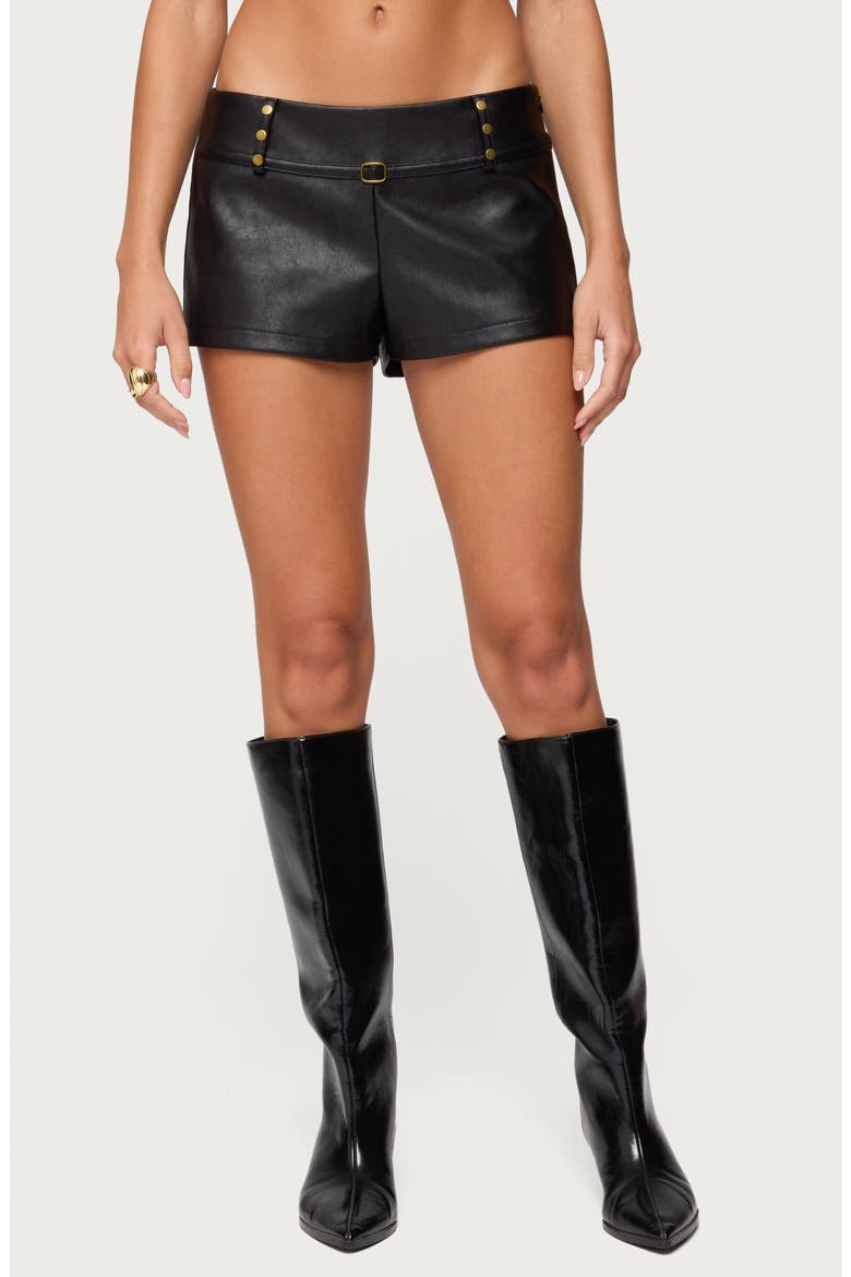 Reese Studded Faux Leather Micro Shorts, Main, color, BLACK