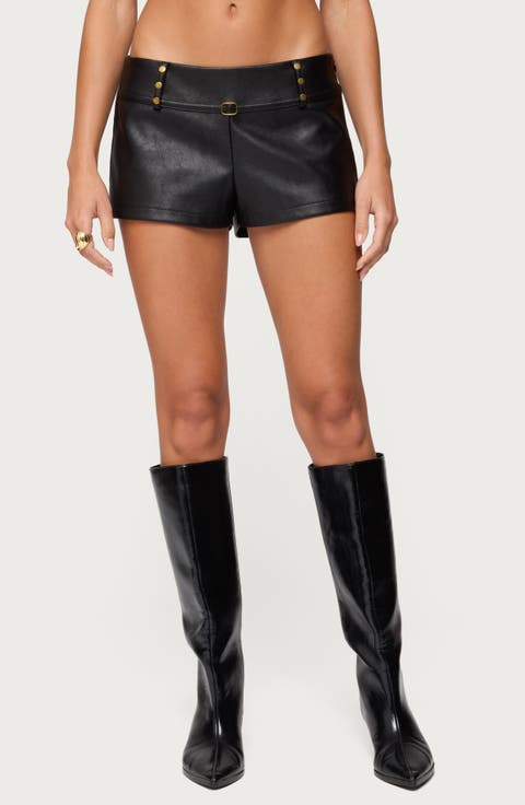 Reese Studded Faux Leather Micro Shorts