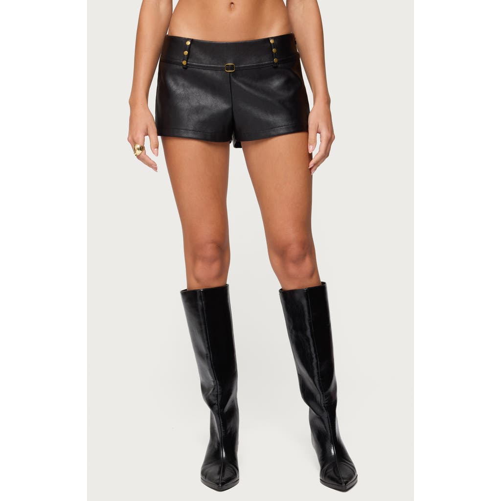 Edikted Reese Studded Faux Leather Micro Shorts In Black