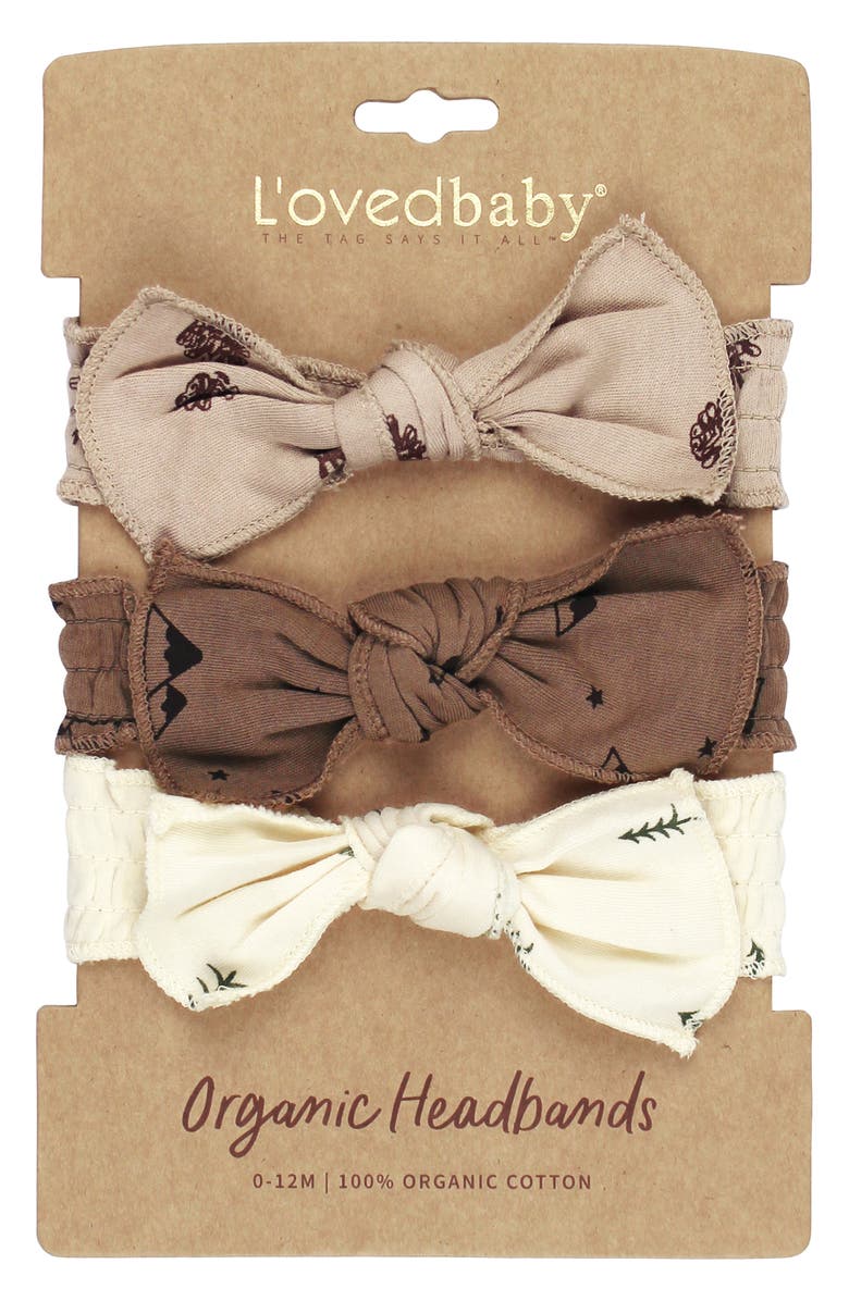 L'ovedbaby Assorted 3-Pack Bow Organic Cotton Headbands, Main, color, Pine & Peak