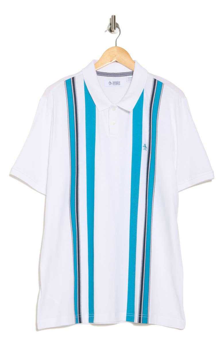 Original Penguin Vertical Stripe Cotton Jersey Polo, Alternate, color, Bright White