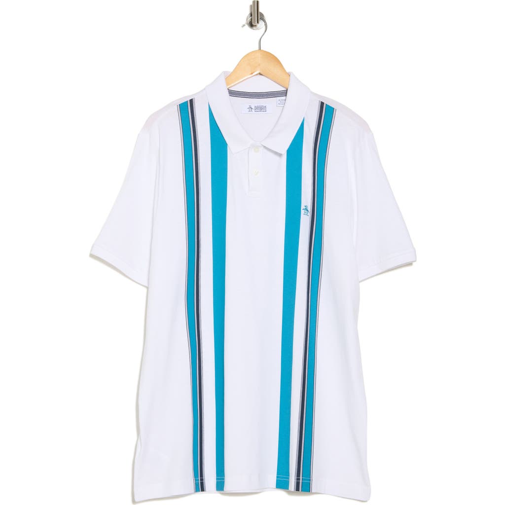 Original Penguin Vertical Stripe Cotton Jersey Polo In Bright White