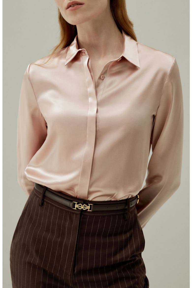 Women's Basic Concealed Placket Silk Shirt, Alternate, color, Pale pink