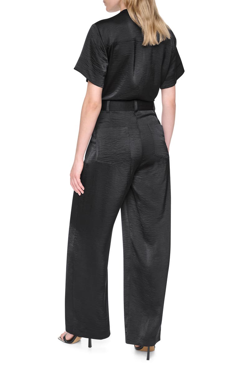 Tie Waist Satin Utility Jumpsuit, Alternate, color, BLACK