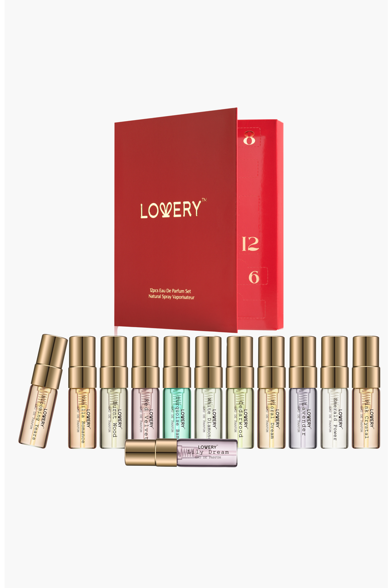 12 Days of Glow 12-Piece Assorted Sampler Travel Perfume Gift Set, Main, color, Red