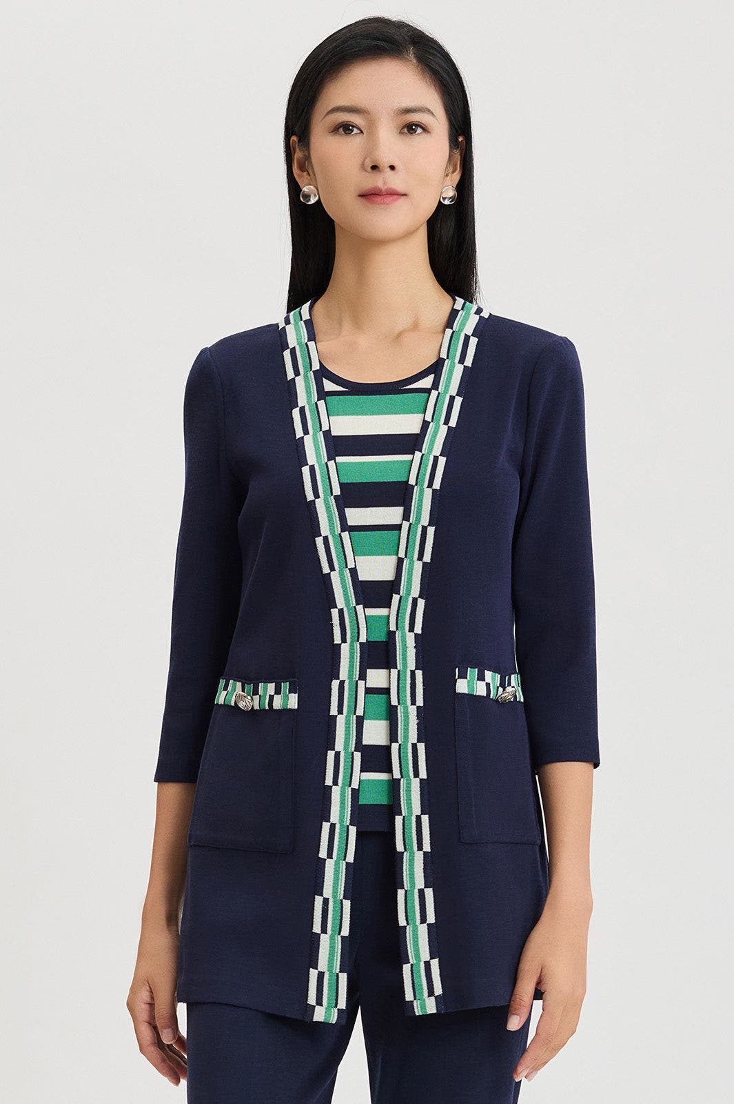 Heritage Checkered Trim Soft Knit Jacket