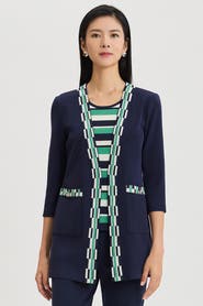 Ming Wang Heritage Checkered Trim Soft Knit Jacket