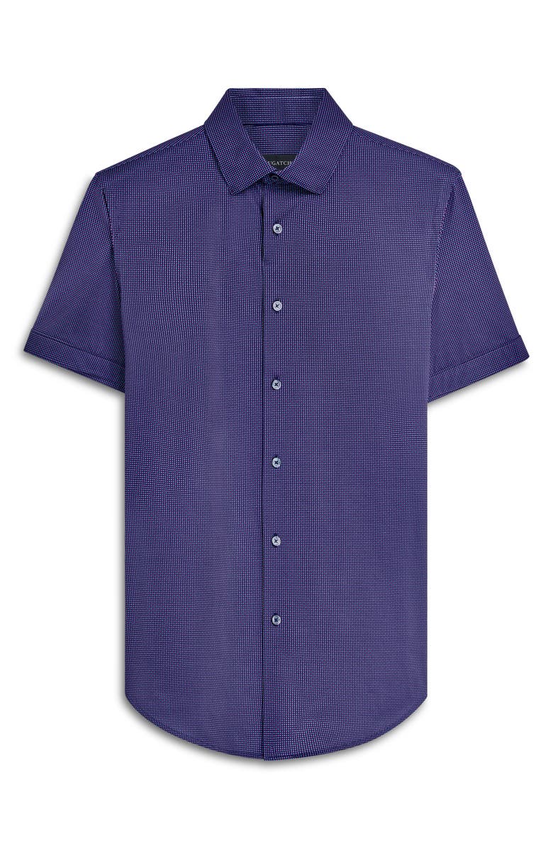 Bugatchi Miles OoohCotton<sup>®</sup> Confetti Print Short Sleeve Button-Up Shirt, Alternate, color, Navy