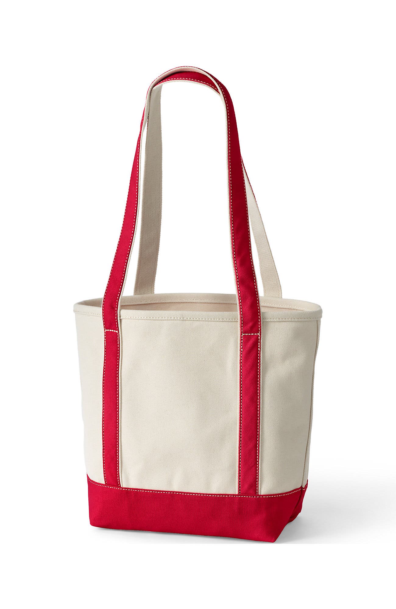 Lands' End Open Top Long Handle Canvas Tote Bag, Alternate, color, Natural/Heritage Red
