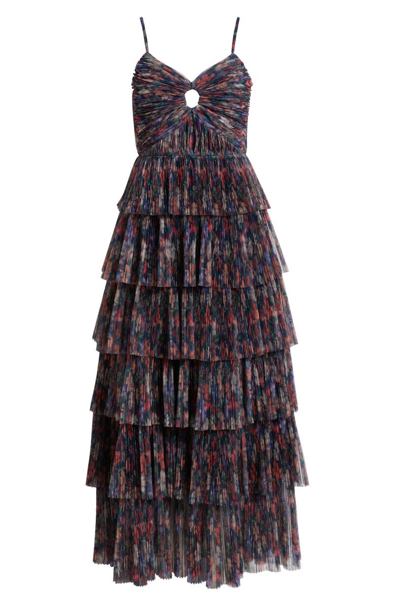 Hutch Floral Gathered Tiered Evening Gown, Alternate, color, Navy Garden