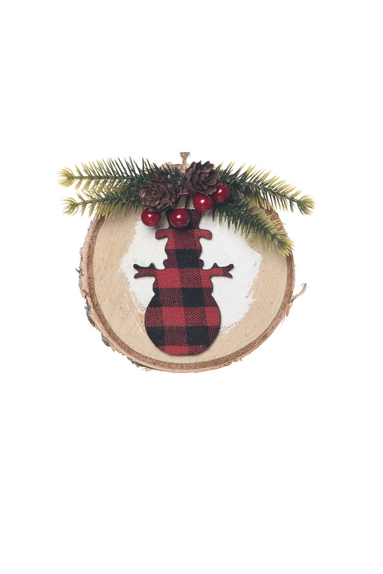 Snowman Buffalo Plaid Ornament, Alternate, color, Red