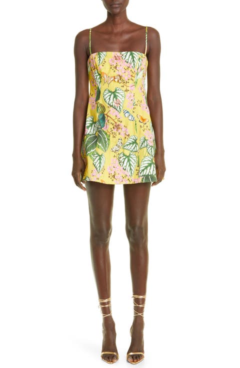 Botanical Print Button Front Stretch Cotton Minidress