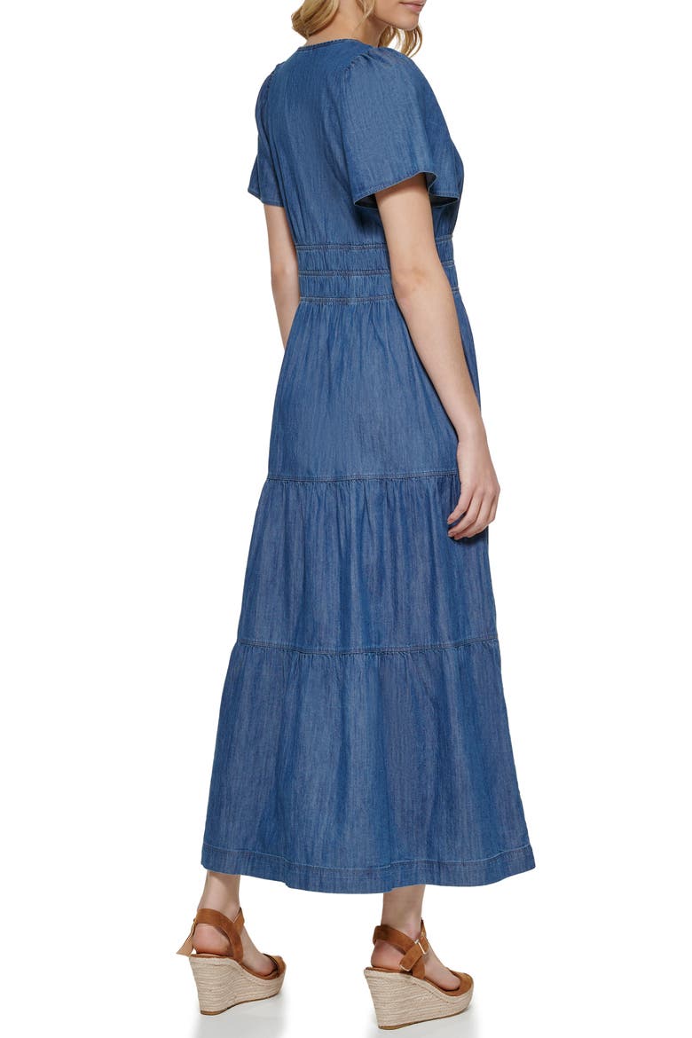 Chambray Short Sleeve Maxi Dress, Alternate, color, MEDIUM BENSON