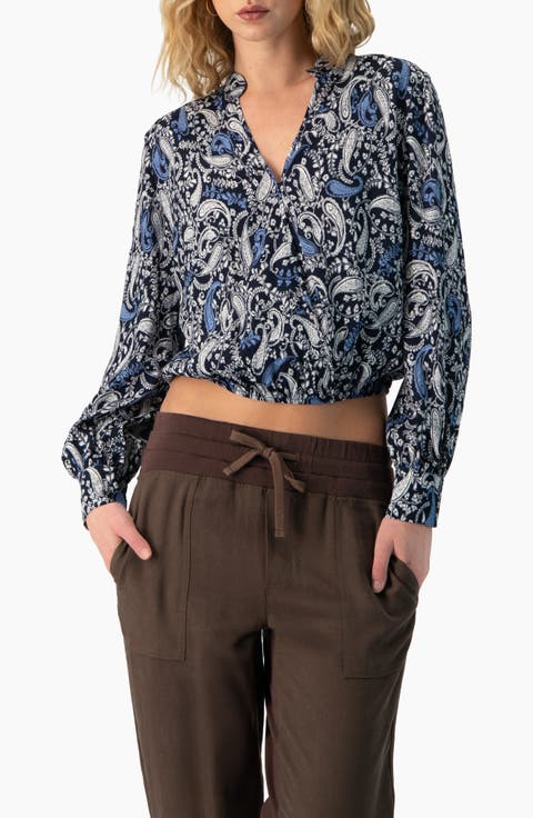 Long Sleeve Paisley V-Neck Blouse