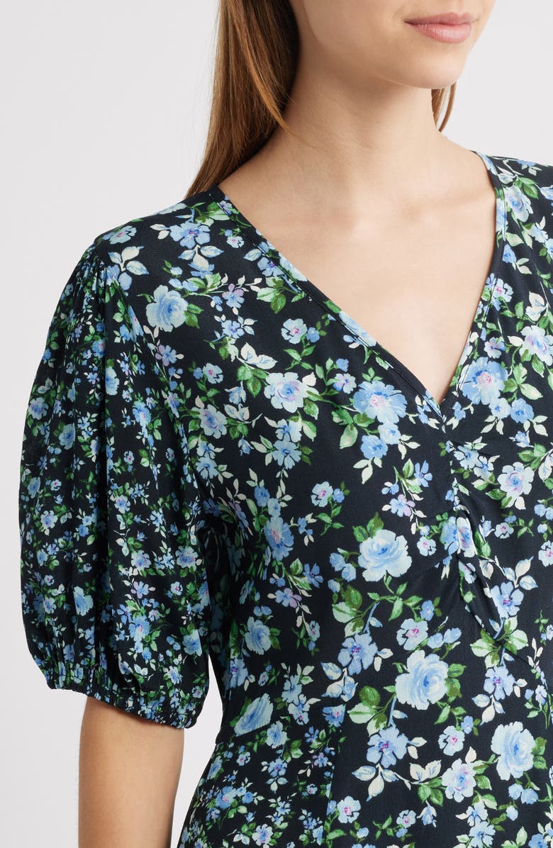 Lipsy Floral Print Puff Sleeve Midi Dress, Alternate, color, Blue