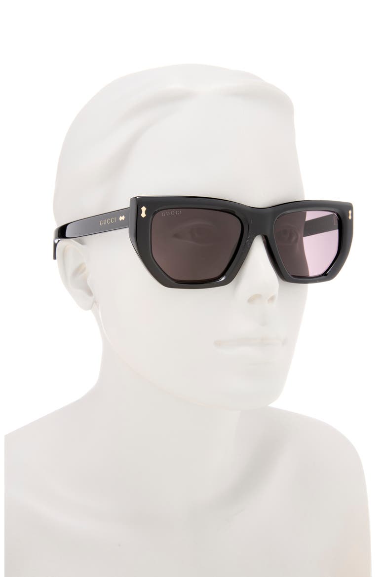 53mm Rectangular Cat Eye Sunglasses, Alternate, color, BLACK BLACK GREY