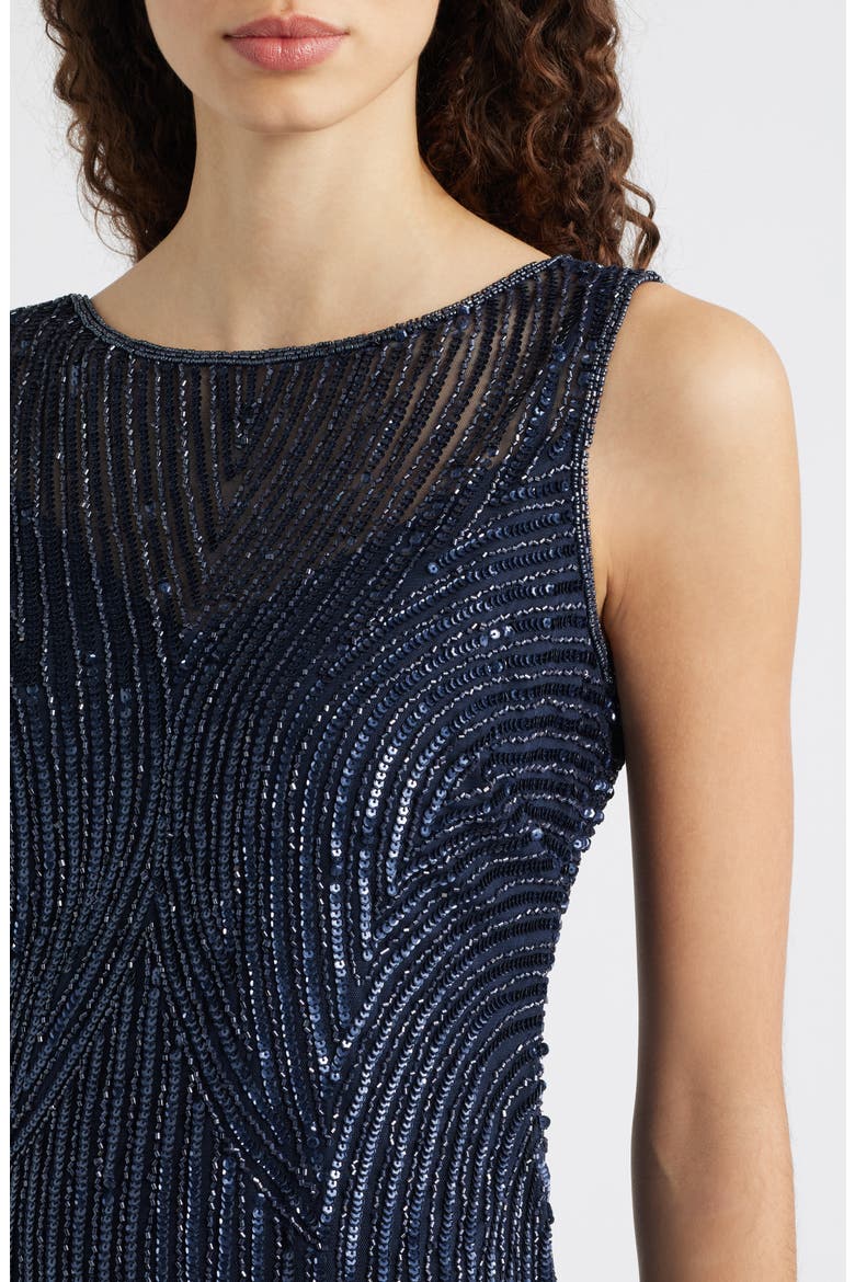 Beaded Sleeveless Cocktail Dress, Alternate, color, NAVY