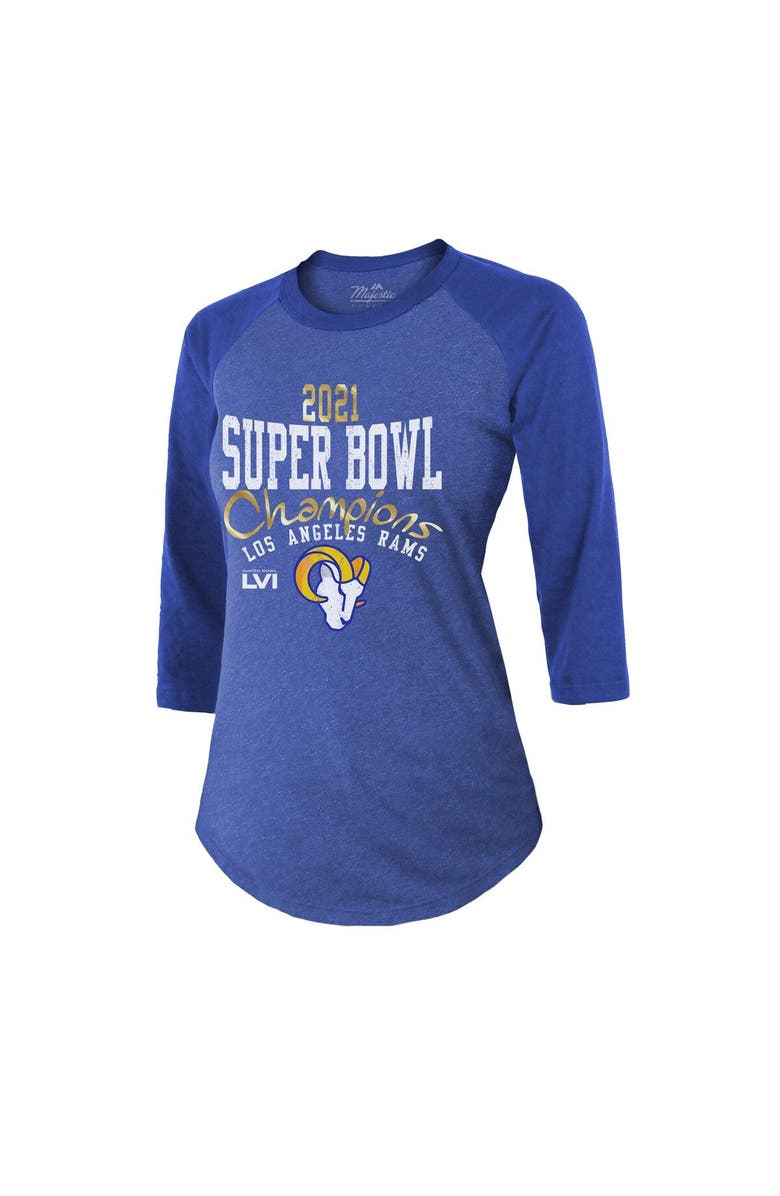 Majestic Threads Women's Majestic Threads Heathered Royal Los Angeles Rams Super Bowl LVI Champions Roaring Success Tri-Blend 3/4 Sleeve Raglan T-Shirt, Alternate, color, 
