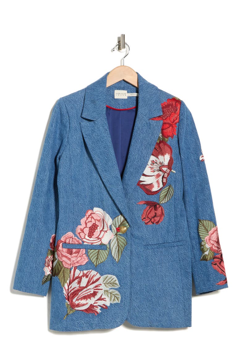 Billie Embroidered Boxy Denim Blazer, Alternate, color, BROOKLYN BLUE/ MULTI