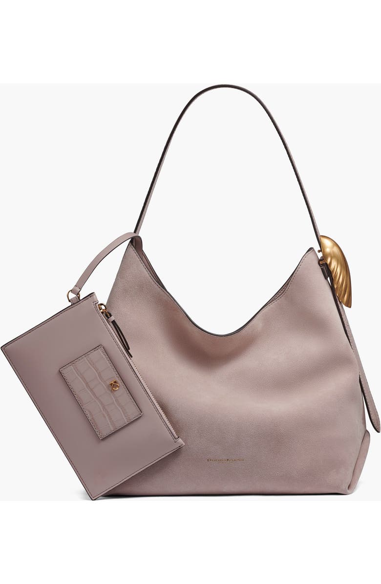 Donna Karan New York Georgette Suede Shoulder, Main, color, Shadow Grey