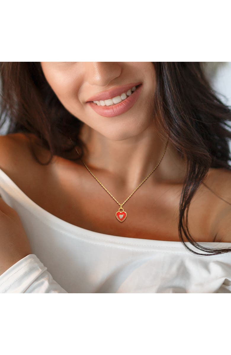 DELMAR Enamel & Diamond Heart Pendant Necklace, Alternate, color, Red