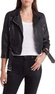 AllSaints Brookes Crop Leather Biker Jacket
