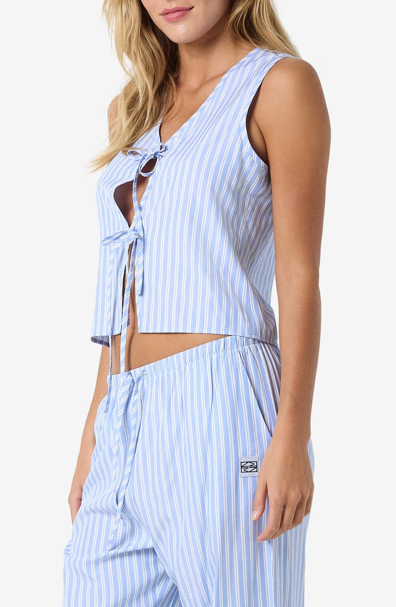 Noisy may Frida Tie Front Crop Vest, Alternate, color, Sky Blue Stripes White