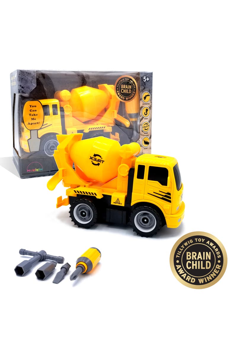 Mukikim Construct A Truck - Mixer. Take it apart & put it back together + Friction powered(like 2-toys-in-1!) Awesome award winning toy that encourages creativity!, Main, color, Yellow