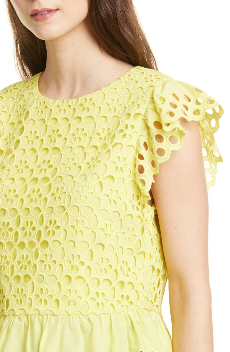 Alice + Olivia Sue Eyelet Peplum Top, Alternate, color,