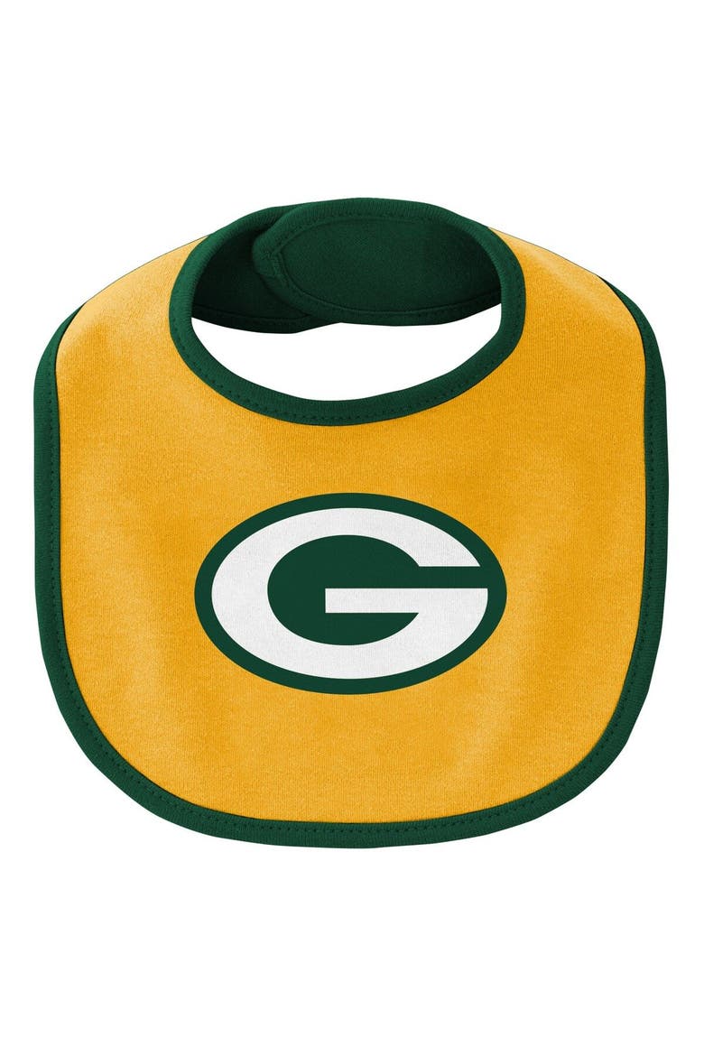 Newborn & Infant Green/Gold Green Bay Packers Little Champ Three-Piece Bodysuit Bib & Booties Set, Alternate, color, Green