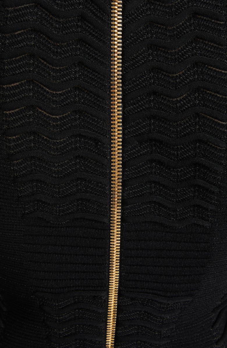 Balmain Chevron Texture Long Sleeve Knit Body-Con Dress, Alternate, color,