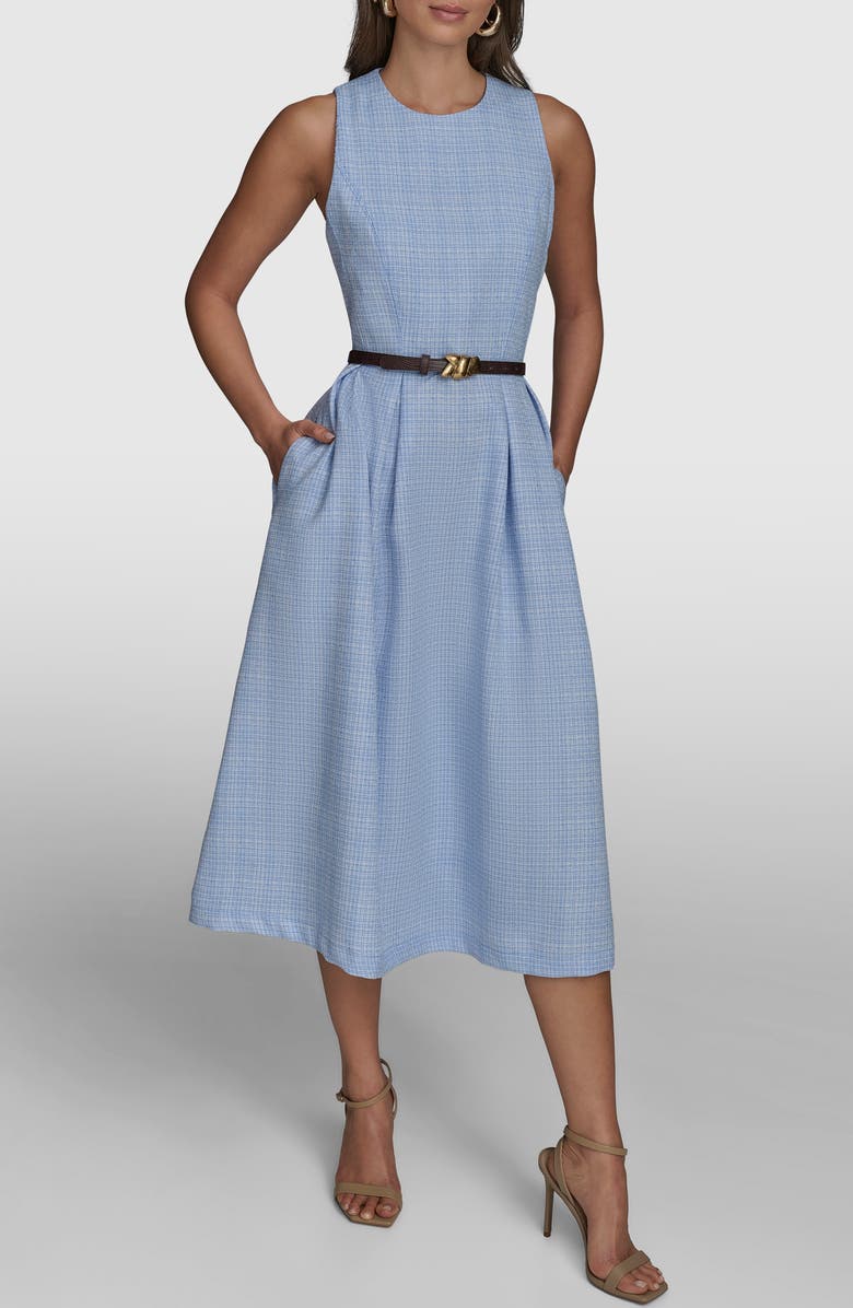 Donna Karan New York Belted Fit & Flare Tweed Midi Dress, Main, color, 