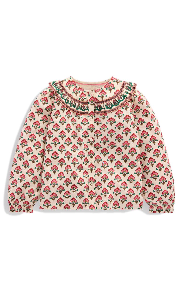 Mini Boden Frill Yoke Top, Main, color, Woodblock Flower