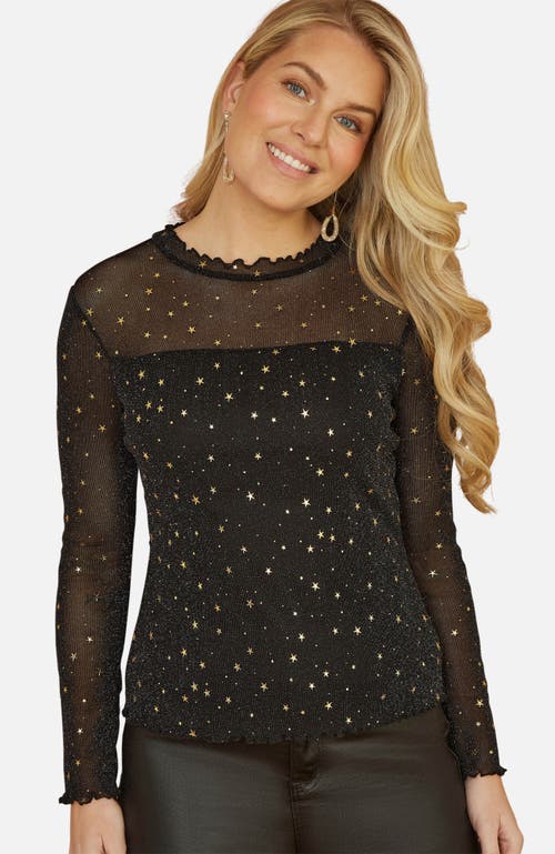 Yumi Mesh Star Print Long Sleeve Top In Black