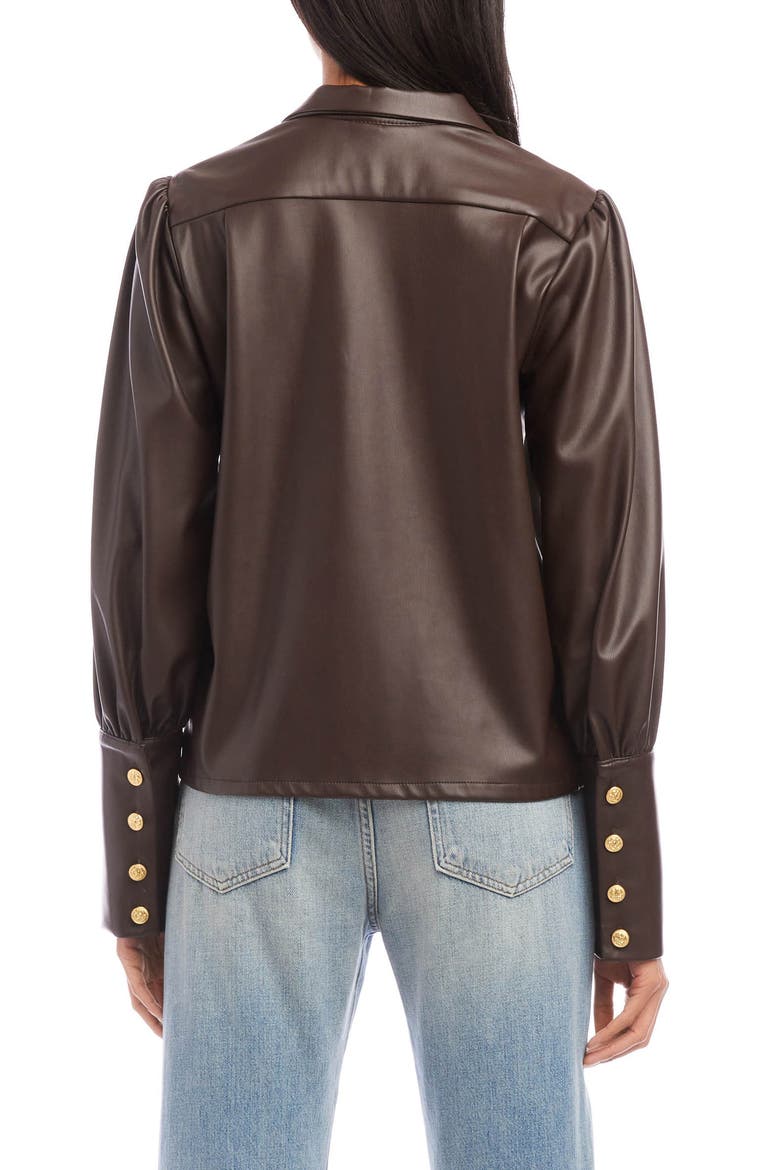 Faux Leather Button-Up Shirt, Alternate, color, BROWN